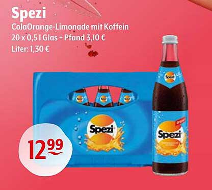 Spezi Cola-Orange-Limonade mit Koffein 20 x 0,5 l Glas