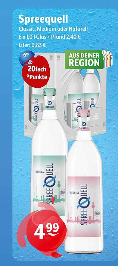 Spreequell Classic, Medium oder Naturell 6 x 1,0 l Glas + Pfand