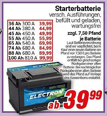 Starterbatterie - verschiedene Ausführungen, befüllt und geladen, wartungsfrei