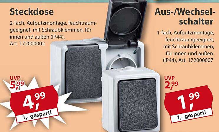 Steckdose 2-fach und Aus-/Wechselschalter 1-fach