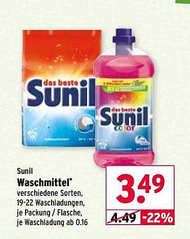 Sunil Waschmittel – verschiedene Sorten, 19-22 Waschladungen
