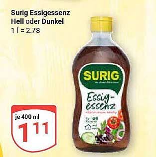 Surig Essigessenz Hell oder Dunkel 400 ml für nur 1,11 €