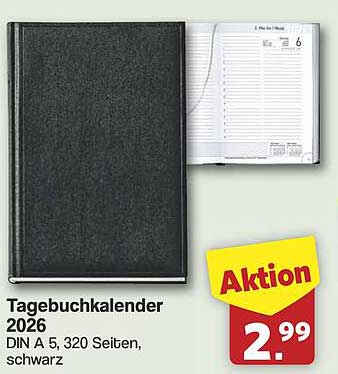 Tagebuchkalender 2026 DIN A5, 320 Seiten, schwarz