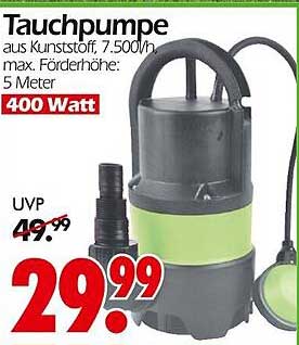 Tauchpumpe aus Kunststoff - 7.500 l/h, max. Förderhöhe: 5 Meter, 400 Watt