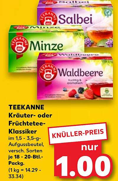 TEEKANNE Kräuter- oder Früchteteeklassiker im 1,5 - 3,5 g Aufgussbeutel