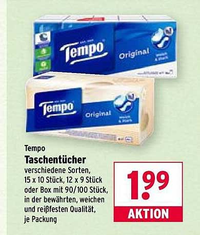 Tempo Taschentücher – verschiedene Sorten, 15 x 10 Stück oder Box mit 90/100 Stück