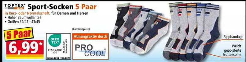 TOPTEX Sport-Socken 5 Paar in Kurz- oder Normalschaft, für Damen und Herren