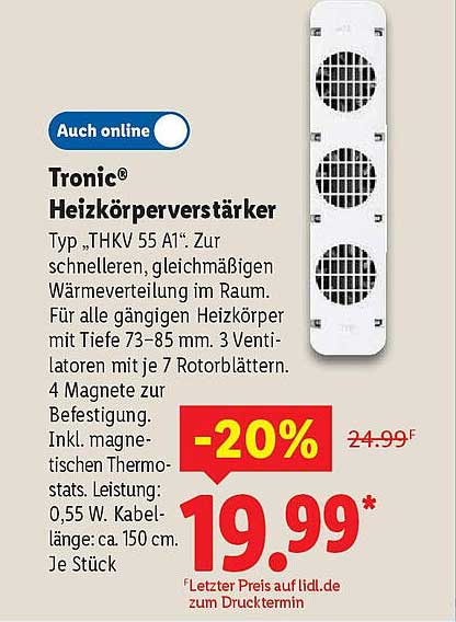Tronic® Heizkörperverstärker Typ „THKV 55 A1“