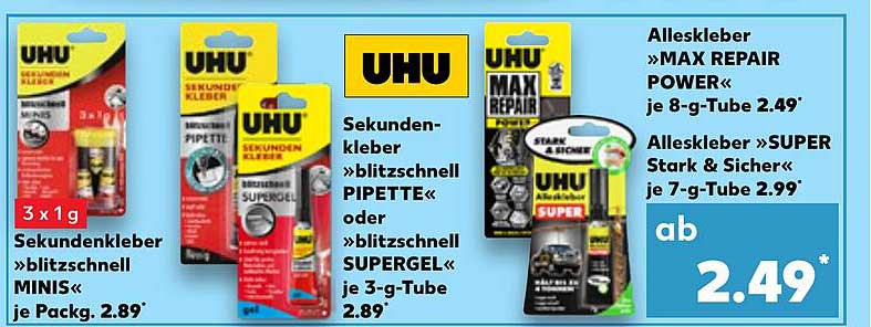 UHU Sekundenkleber und Alles-Kleber zum Sparpreis