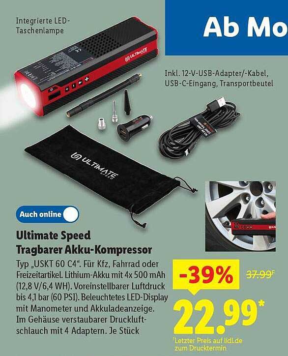 Ultimate Speed Tragbarer Akku-Kompressor
