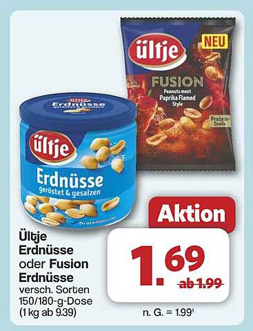 Ültje Erdnüsse oder Fusion Erdnüsse verschiedenen Sorten 150/180-g-Dose