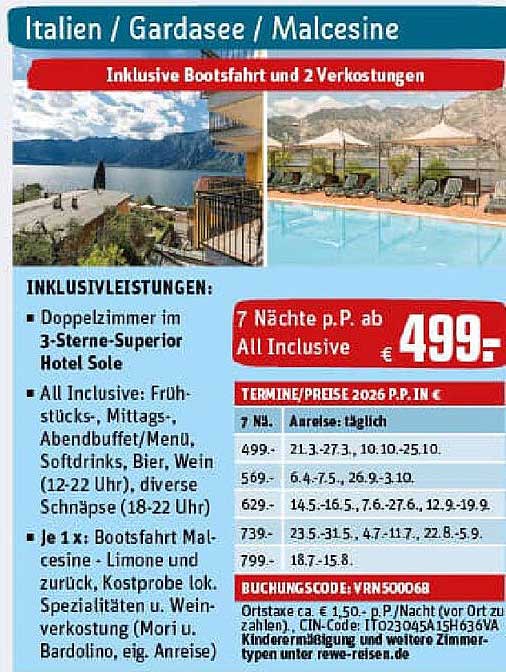 Urlaub am Gardasee - 7 Nächte im All-Inclusive-Hotel Sole