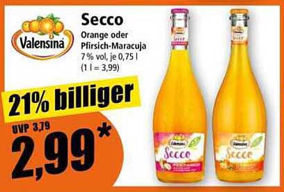 Valensina Secco - Orange oder Pfirsich-Maracuja 7% vol, 0,75 l