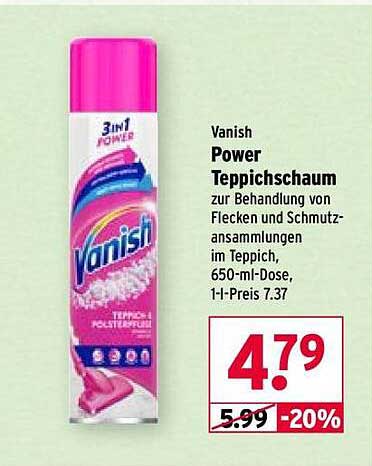 Vanish Power Teppichschaum zur Behandlung von Flecken und Schmutzansammlungen