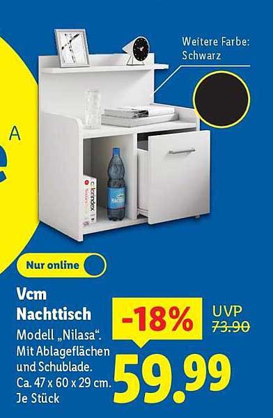 Vcm Nachttisch Modell „Nilasa“ mit Ablageflächen und Schublade