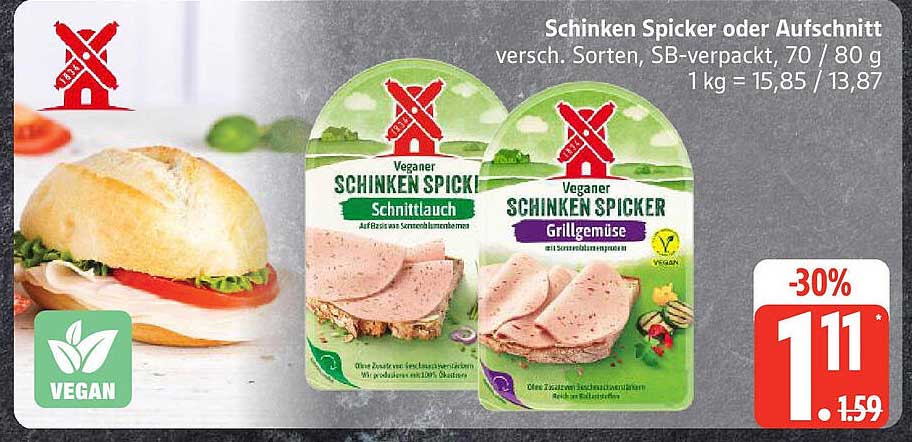 Veganer Schinken Spicker oder Aufschnitt, verschiedene Sorten, SB-verpackt, 70 / 80 g
