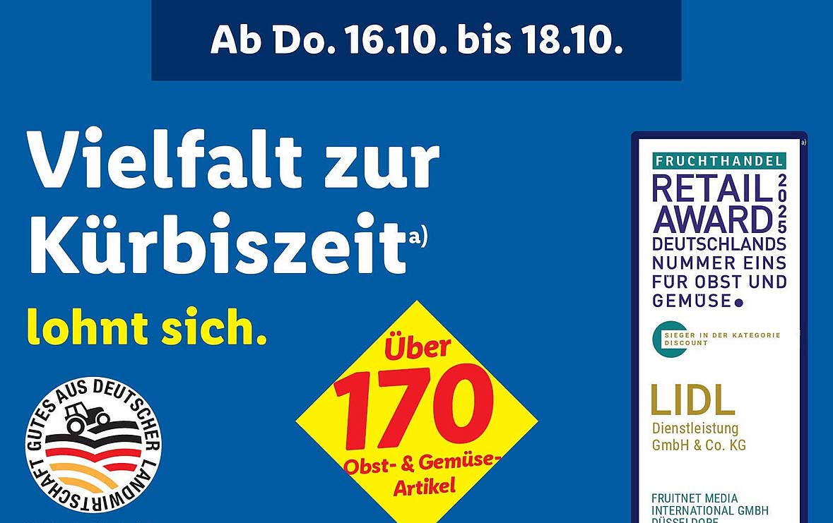 Vielfalt zur Kürbiszeit bei Lidl - über 170 Obst- und Gemüseartikel