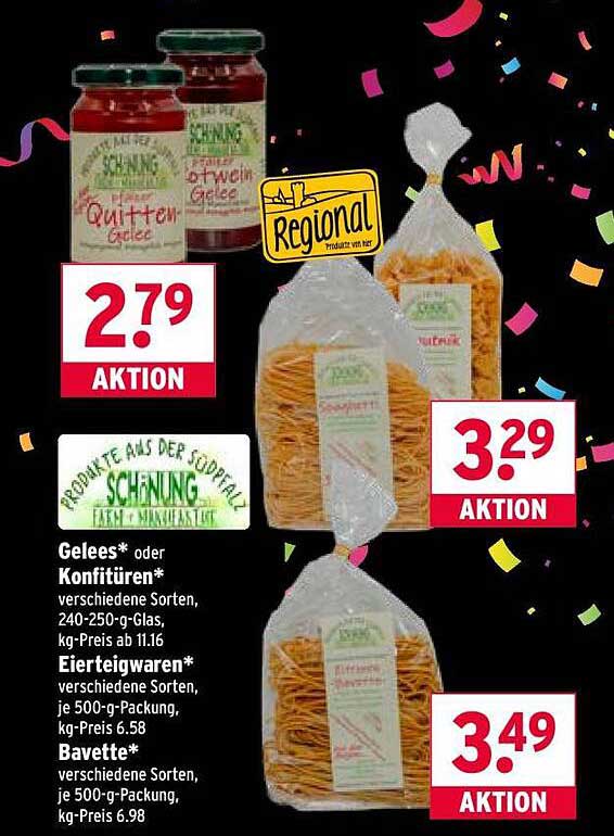 Vielfältiges Angebot an Gelees und Teigwaren von Schöning