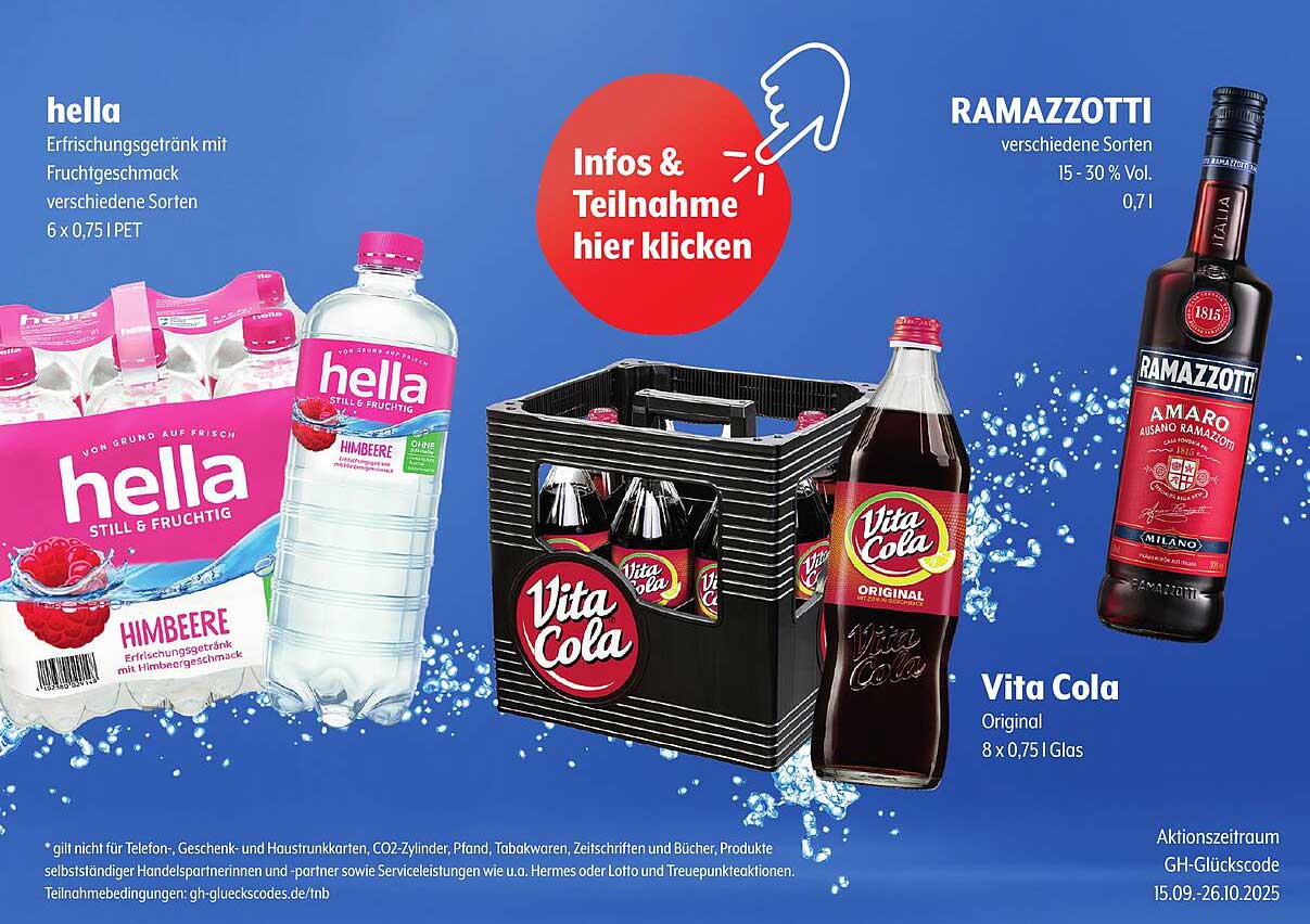 Vita Cola 8 x 0,75 l Glas und hella Erfrischungsdrink 6 x 0,75 l PET