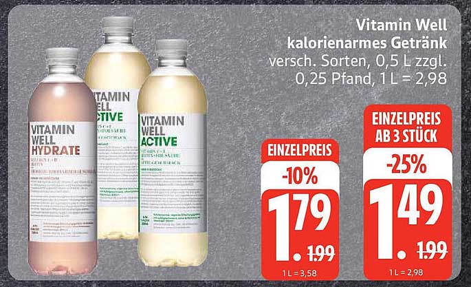 Vitamin Well kalorienarmes Getränk – verschiedene Sorten, 0,5 L