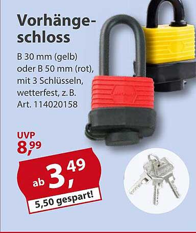 Vorhängeschloss 30 mm (gelb) oder 50 mm (rot) mit 3 Schlüsseln