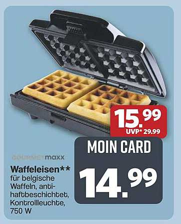 Waffeleisen für belgische Waffeln, antihaftbeschichtet, 750 W