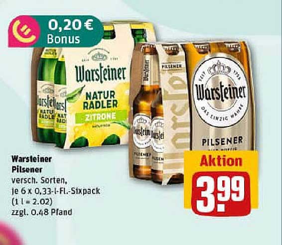 Warsteiner Pilsener und Natur Radler – 6er Sixpack