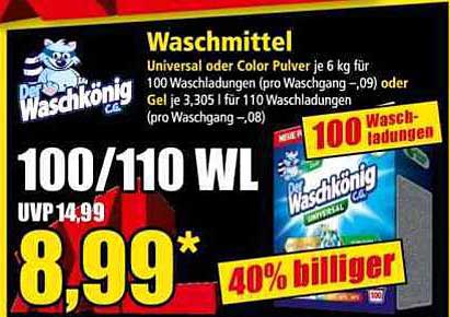 Waschmittel Der Wasch König Universal oder Color Pulver 6 kg