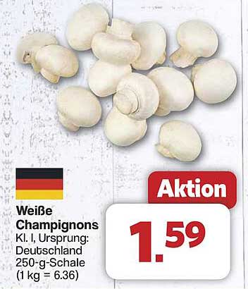 Weiße Champignons Kl. I, 250-g-Schale für 1,59 €