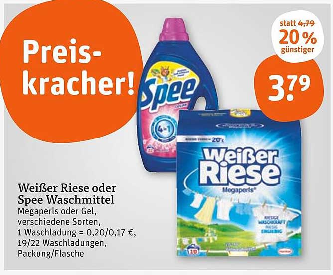 Weißer Riese oder Spee Waschmittel Megaperls oder Gel, verschiedene Sorten