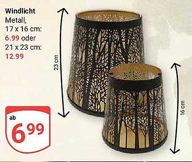 Windlicht aus Metall, 17 x 16 cm und 21 x 23 cm