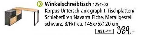 Winkelschreibtisch mit Korpus in Graphit und Navarra Eiche