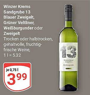 Winzer Krems Sandgrube 13 Blaufränkisch, Grüner Veltliner, Weißburgunder oder Zweigelt
