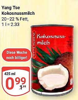 Yang Tse Kokosnussmilch 425 ml