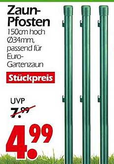 Zaun-Pfosten 150cm hoch Ø34mm, passend für Euro-Gartenzaun