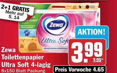 Zewa Toilettenpapier Ultra Soft 4-lagig 8x150 Blatt Packung