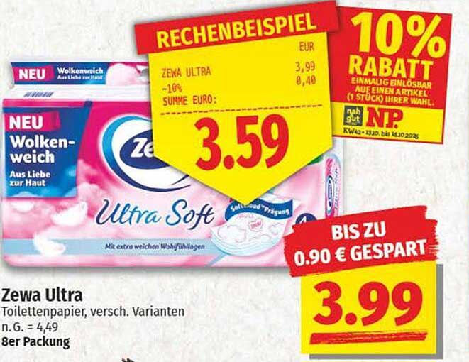 Zewa Ultra Toilettenpapier - Wolkenweich und sanft zur Haut