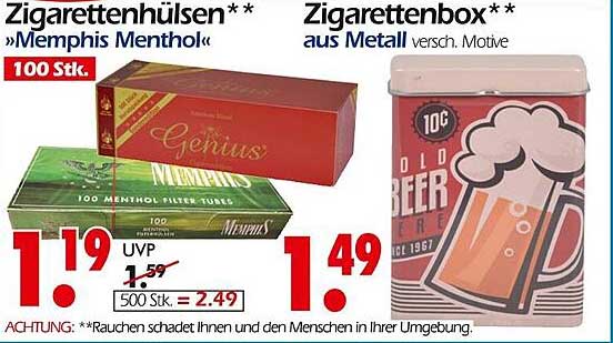 Zigarettenhülsen »Memphis Menthol« 100 Stk.