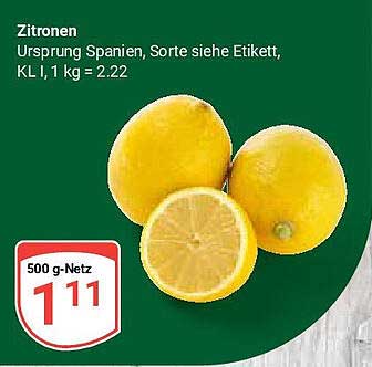 Zitronen, 500 g-Netz, Ursprung Spanien