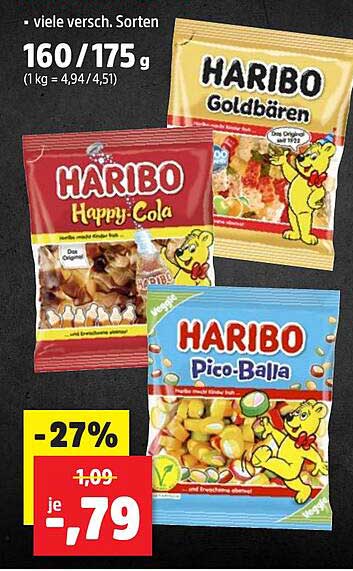 HARIBO Süßigkeiten - Happy Cola, Goldbären und Pico-Balla