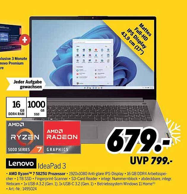 Lenovo IdeaPad 3 mit AMD Ryzen™ 7 5825U Prozessor
