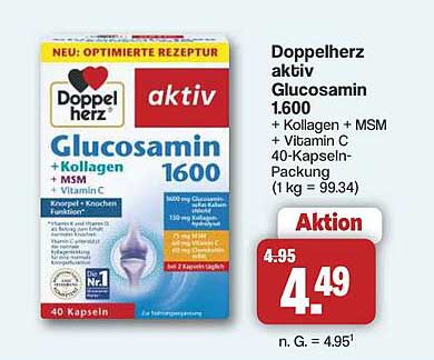 Doppelherz aktiv Glucosamin 1600 + Kollagen + MSM + Vitamin C 40-Kapseln-Packung