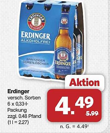 Erdinger versch. Sorten 6 x 0,33-l-Packung