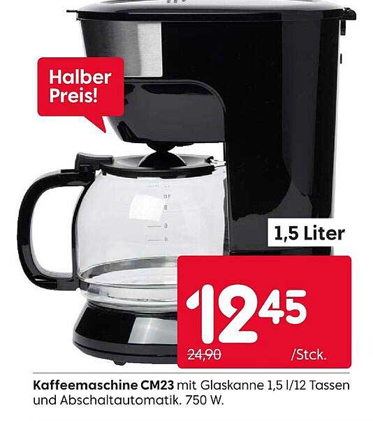Kaffeemaschine CM23 mit Glaskanne 1,5 l/12 Tassen und Abschaltautomatik. 750 W.