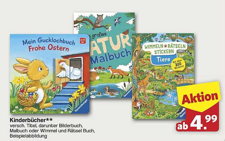 Kinderbücher** verschieden. Titel, darunter Bilderbuch, Malbuch oder Wimmel und Rätsel Buch