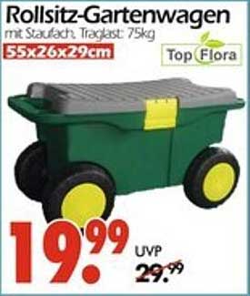 Rollsitz-Gartenwagen mit Staufach. Traglast: 75kg