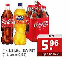 4 x 1,5 Liter EW PET Coca-Cola & Fanta