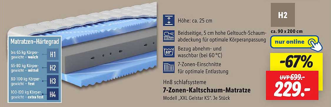 7-Zonen-Kaltschaummatratze Modell 'XXL Gelstar KS'