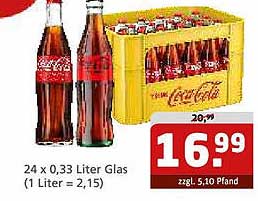 Coca-Cola 24 x 0,33 Liter Glas für nur 16,99 €