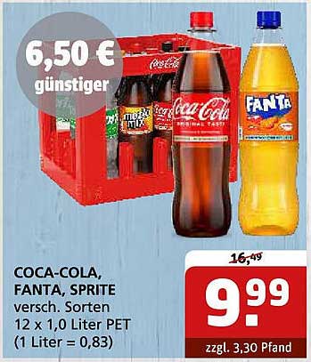 Coca-Cola, Fanta, Sprite - 12 x 1,0 Liter PET